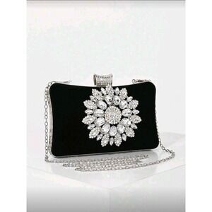 Sparkling Black Clutch Evening Bag Rhinestone Embellished Formal Party Purse